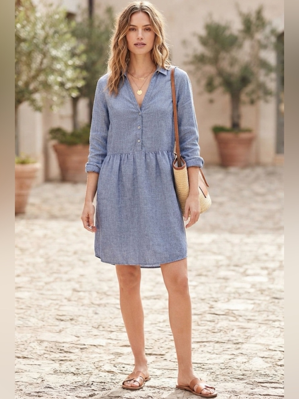 Beacon Cove 100% Linen Blue Shirt Dress - Size M